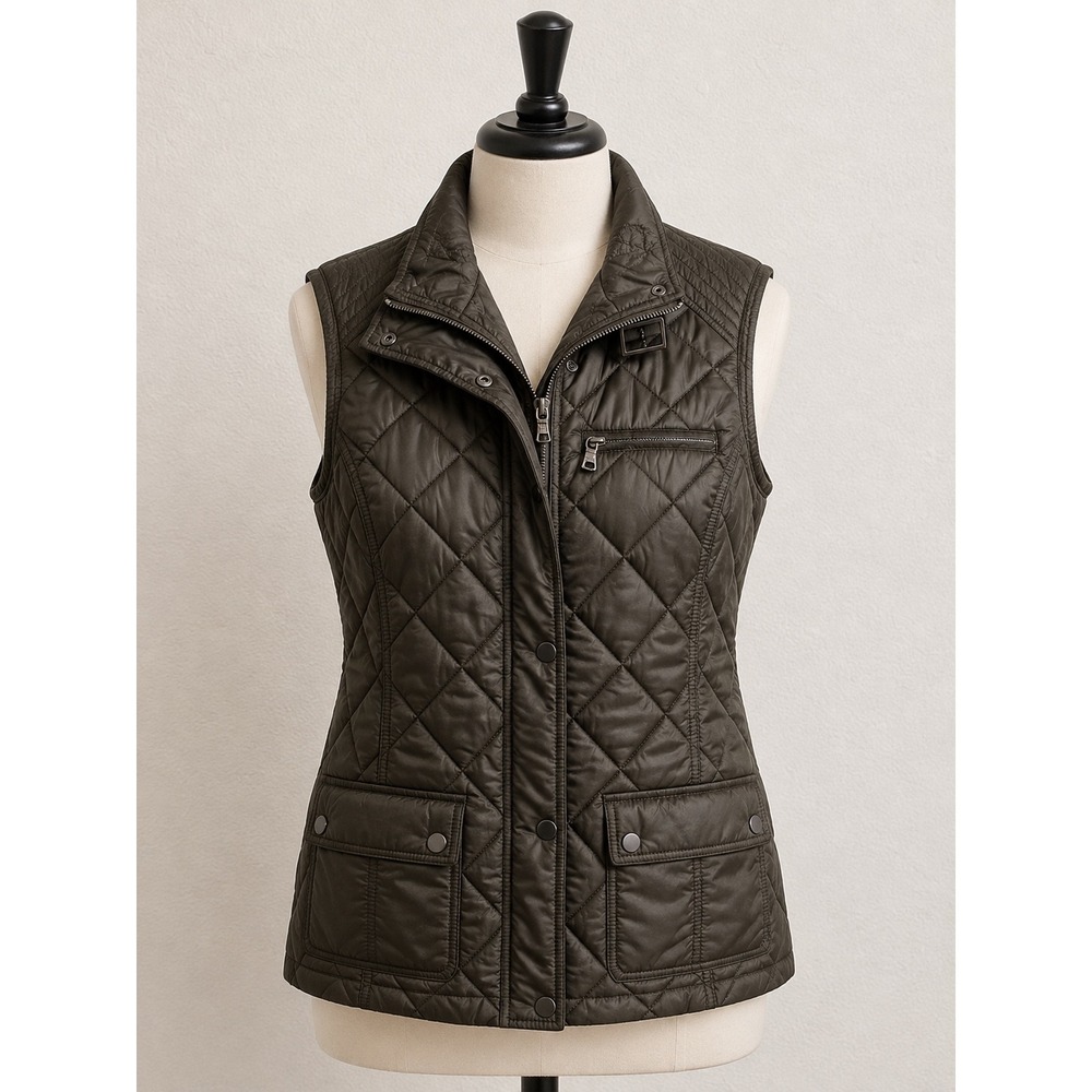 Banana Republic Factory Quilted Utility Vest Size M Black Puffer Multi Pocket
